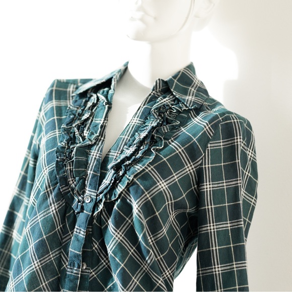 JOIE Plaid Tuxedo Button up Shirt, Caviar Blue, Green, Small - Picture 4 of 10